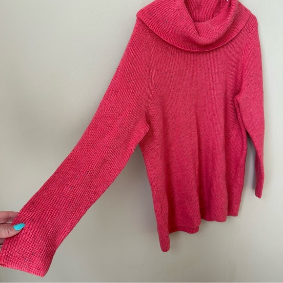 NWOT Talbots Tweed Shaker-Stitch Pink Cowl Neck Long Sleeve Sweater Size 1X - Picture 3 of 7
